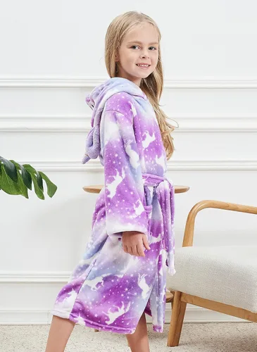 Vista 2 de CHETOSHO Bata suave con capucha de unicornio con diadema y vendas para niñas