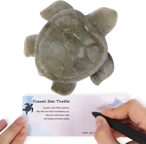 Vista 9 de Figuras de tortuga marina de viaje de cristal, tortuga de obsidiana negra, regalos de viaje para mujeres, hombres y viajeros, dije de buena suerte