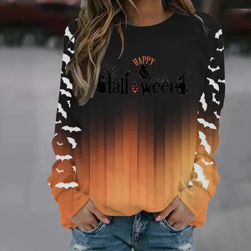 Vista 2 de Sudadera casual de manga larga con cuello redondo y estampado de copa de vino para mujer, de Halloween, sin cabeza, top holgado