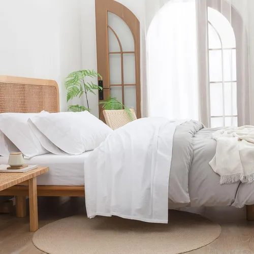 Vista 17 de BESTOUCH Juego de sábanas 100% algodón lavado, tacto de lino, súper suave, cómodo, elegante, ligero, juego de ropa de cama de 3 piezas, color gris