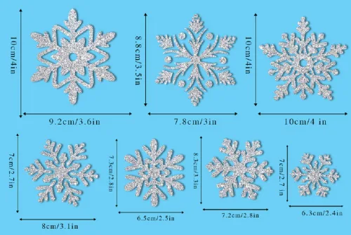 Vista 6 de 171 piezas de decoraciones navideñas para ventanas, copos de nieve plateados, calcomanías de doble cara, decoración de ventana, pared, puerta