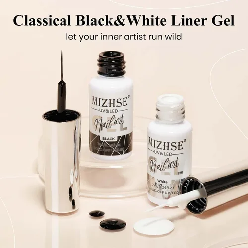 Vista 7 de MIZHSE Gel Liner Nail Art Polish Pintura en gel en blanco y negro para uñas, diseño de líneas de remolino, pintura de puntos, kit de manicura