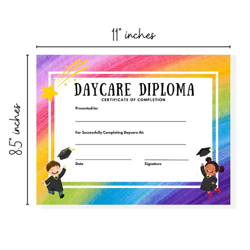 Vista 3 de Daycare Graduation Diploma 50 pk 8.5 x 11” Certificate of Achievement Award Preschool Pre K for Teachers to hand out at Ceremony Productos