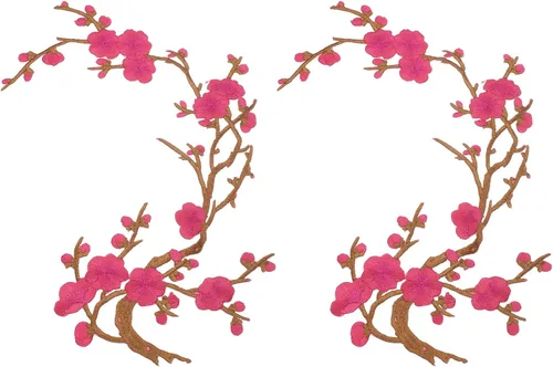 Vista 12 de MECCANIXITY 2 piezas de parches termoadhesivos de flor de ciruelo, apliques de bordado de flores para coser, apliques de decoración para agujeros