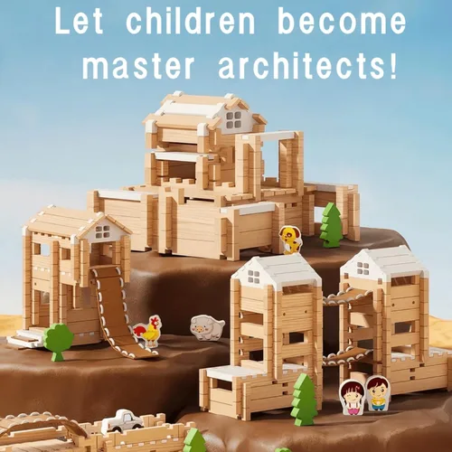 Vista 3 de Juego de bloques de construcción de madera de 105 piezas, juguete educativo STEM para niños de 3 a 8 años