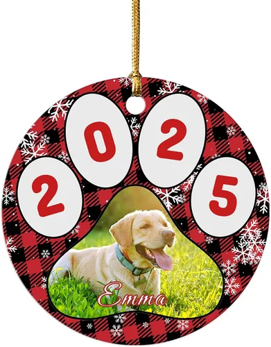 Vista 10 de Impreso en EE. UU. Adornos de Navidad personalizados con foto de perro, adorno de árbol de Navidad con nombre y foto de cachorro personalizados