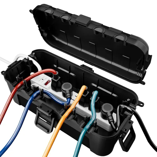 Vista 20 de RESTMO Caja eléctrica para exteriores, cubierta de cable de extensión IP54 resistente a la intemperie con 6 puertos de entrada de cables, caja