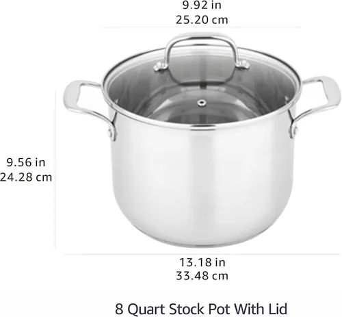 Vista 4 de Amazon Basics Olla de acero inoxidable con tapa, 8 cuartos de galón, calefacción uniforme, fácil de limpiar, color plateado