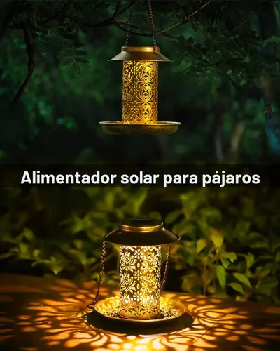 Vista 2 de SWEETFULL Comedero Solar para Pájaros para Exteriores Colgante, Comedero de Metal para Pájaros Silvestres para Cardenales, Farol Solar de Jardín
