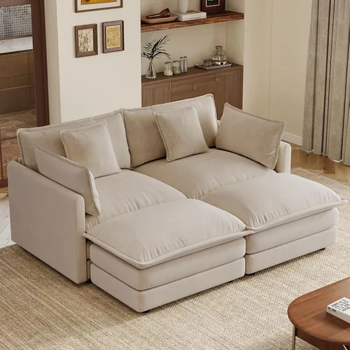 Vista 65 de 76.7" Cloud Couch for Living Room, Deep Seat Loveseat Sofa, Beige Breathable Chenille, 2-Seats Couch for Apartment Small Spaces, Pocket Spring