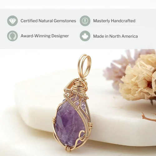 Vista 4 de Designs by Nature Gems – Collar con colgante, cadena chapada en oro de 18 pulgadas de 14 quilates