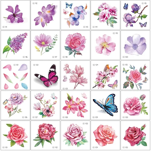 Vista 3 de Konsait 50 hojas de tatuajes temporales de flores para mujeres, adolescentes y niñas, pequeño tatuaje temporal para adultos, impermeable, arte