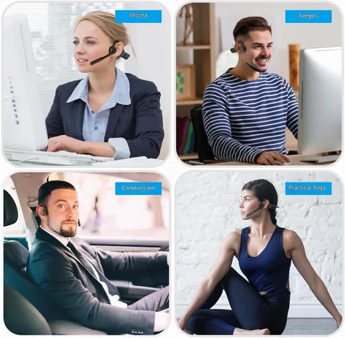 Vista 6 de Smof Auriculares abiertos con micrófono, Bluetooth 5.1, auriculares de NEGRO (USB-A y C)