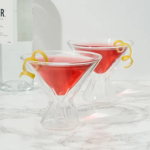 Vista 5 de Viski Vasos de cóctel de doble pared, vasos de Martini aislados con diseño de cristal cortado, aptos para lavavajillas, vidrio de borosilicato