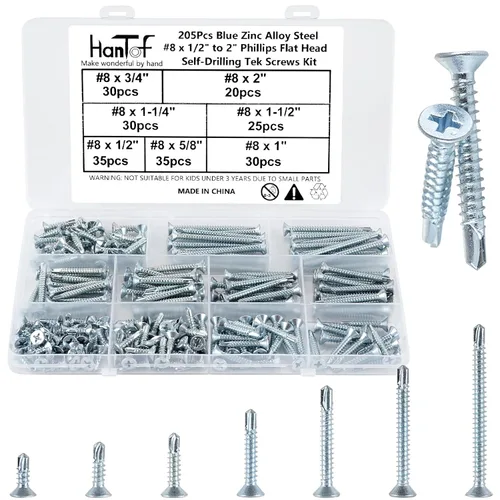 Vista 12 de Kit de surtido de 140 piezas de tornillos negros autoperforantes para metal, tornillos TEK autorroscantes de cabeza de armadura modificada de 8# x