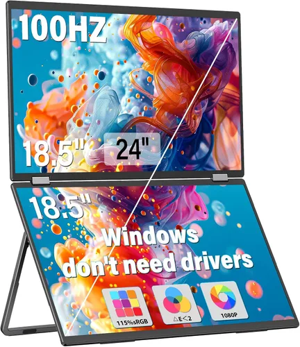 Vista 9 de InnoView Monitor Portátil Dual 4K de 15.6 pulgadas 3840x2160P 100% sRGB Owl Eye Vision - Diseño Plegable con Ajuste de Pantalla de 315°, Soporte
