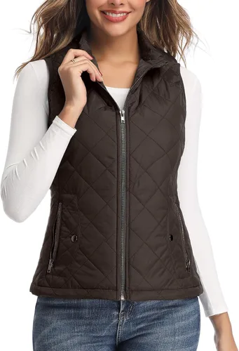 Vista 14 de LONGKING Chaleco de mujer, cuello alto, ligero, con cremallera, acolchado para mujer Rosa