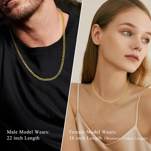Vista 6 de 18K Gold Plated 4mm Sterling Silver Cuban Link Chain for Men, Solid 925 Sterling Silver Chain for Men Women, Diamond-Cut Chains for Men