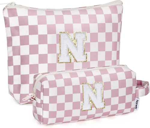 Vista 25 de Narwey Bolsa de maquillaje con inicial, regalos de graduación para adolescentes, niñas, niños y adolescentes, monograma personalizado, bonita bolsa