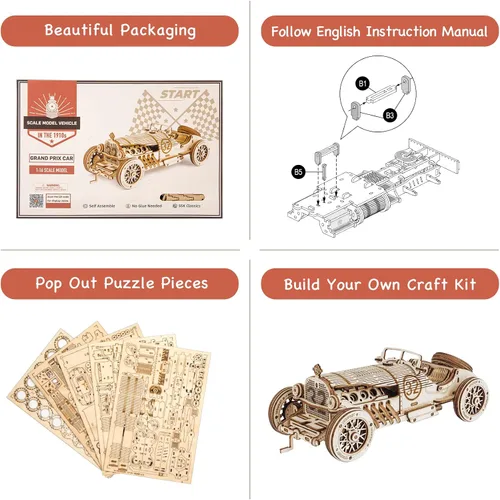 Vista 8 de Kits de modelo de coche ROKR, rompecabezas 3D de madera, kits de modelo para adultos, rompecabezas educativos para armar, decoración