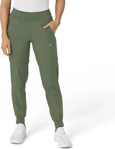 Vista 26 de Pantalón de hospital para mujer con cintura cómoda y estilo jogger, rojo, talla S Negro