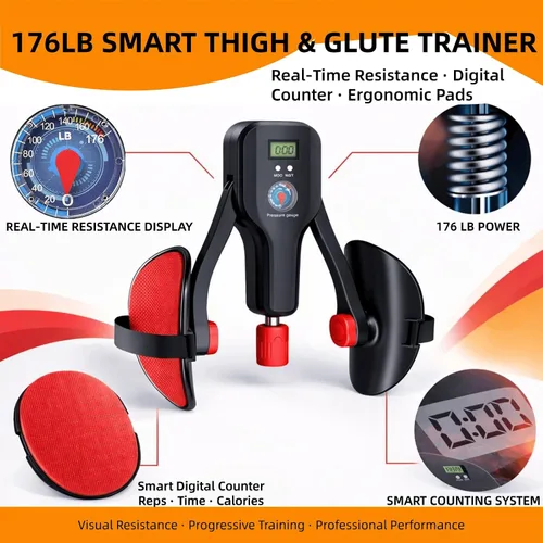Vista 2 de Thigh Trainer for Women & Men, 176LB Adjustable Pelvic Floor Exercise Equipment with LED Display Counter and Resistance Indicator, Inner Thigh