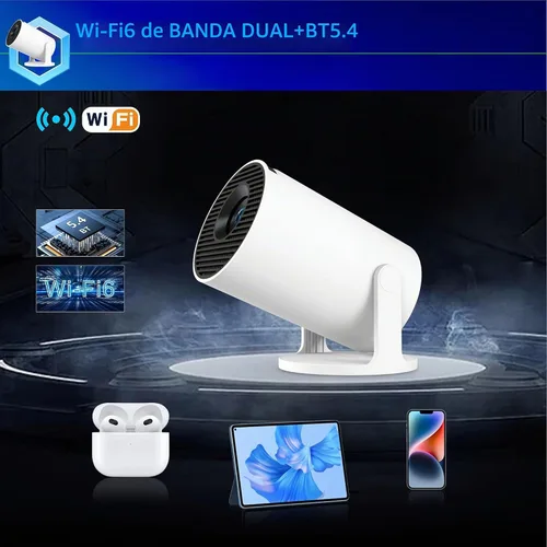 Vista 7 de Mini proyector portátil, proyector inteligente, corrección horizontal automática, brillo nativo 1080P 200 ANSI, proyector de película al aire libre