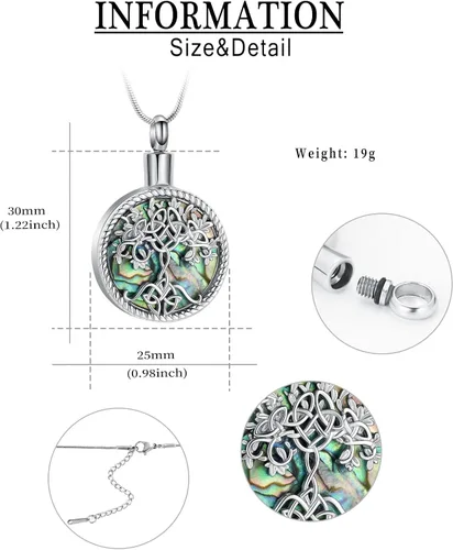 Vista 2 de Hearbeingt Collares de urna de lágrima para cenizas, medallón conmemorativo de cenizas del árbol de la vida, joyería de cremación, colgante