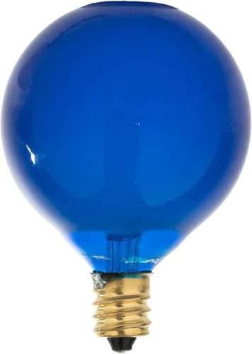 Vista 2 de Vickerman 15 luces G50 azul satinado en cable verde, 10 pies de cadena de luz navideña