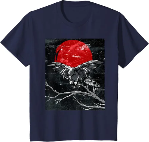 Vista 52 de Red Moon Raven - Camiseta japonesa de cuervo negro, Negro, S