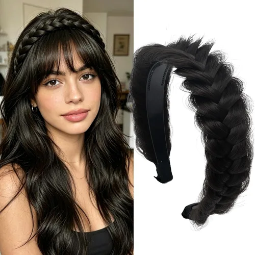 Vista 27 de Diadema Ancha Trenzada Aro Accesorios de Moda para el Cabello Banda Elástica Antideslizante para Mujeres y Niñas (Color Bronce Antiguo)