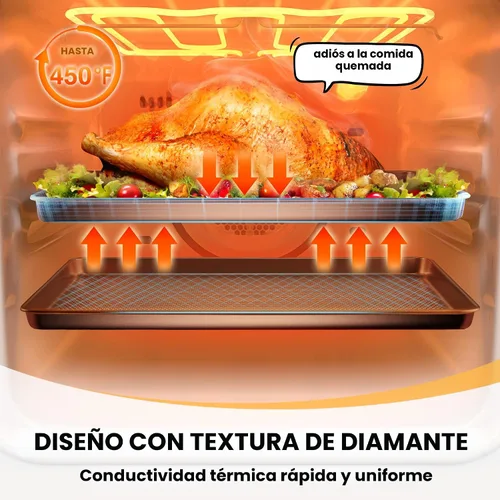 Vista 9 de HONGBAKE Juego de 9 moldes para hornear antiadherentes, apilables no tóxicos con textura de diamante, juego de bandejas para horno para cocinar