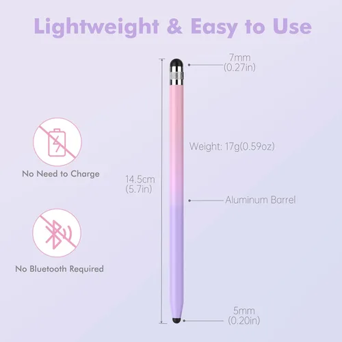 Vista 2 de 5 piezas de lápices táctiles, lápiz táctil 2 en 1 de alta sensibilidad capacitiva para pantalla táctil para iPad, iPhone, Android, Samsung, Tablets