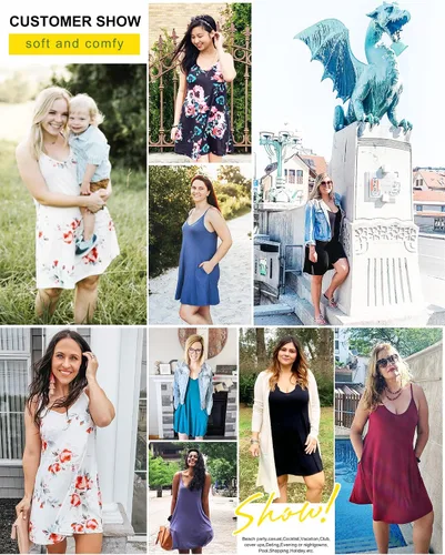 Vista 5 de MISFAY Vestido de verano para mujer, con tirantes delgados, casual, con vuelo, salida de baño para playa, con bolsillos