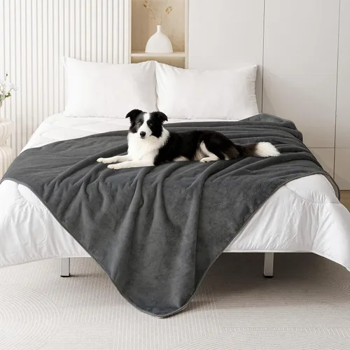 Vista 23 de Smiry Manta de cama impermeable para perro, manta a prueba de fugas para cama y sofá, reversible, de forro polar sherpa, funda protectora de muebles