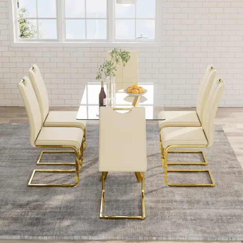 Vista 10 de 5-Piece 47" Dining Table with 4 PU Leather Chairs, Modern Dining Table Set for 4, Rectangle Black Top Kitchen Table with Black Metal Legs for Dining