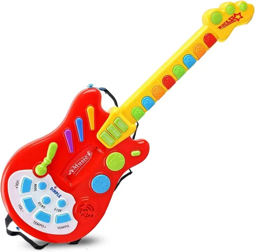 Vista 9 de Dimple Guitarra electrónica musical de mano para niños, toca música, rock, batería y sonidos eléctricos, el mejor juguete y regalo para niñas