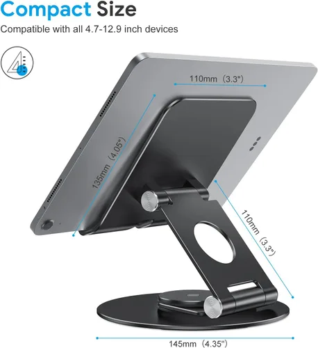 Vista 8 de OMOTON Soporte giratorio para tablet iPad con base giratoria 360°, soporte plegable ajustable para dibujo, compatible con iPad Pro/Air/Mini y más