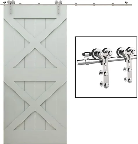 Vista 46 de TSMST Kit de herrajes para puerta corrediza de granero de 4 pies, riel de puerta de granero resistente de acero inoxidable para una sola puerta