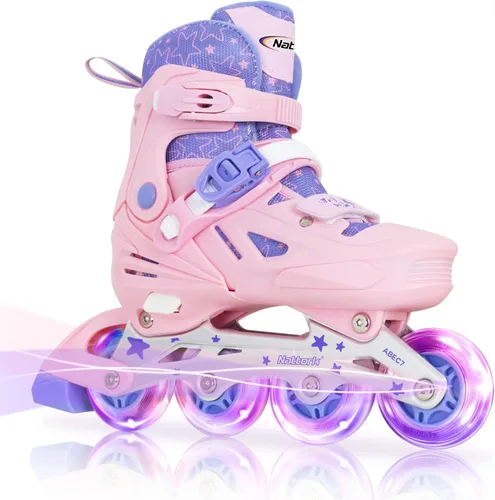 Vista 7 de Patines en línea Nattork para niñas y niños, patines ajustables con ruedas iluminadas en 4 tallas, patines iluminados para principiantes para niños