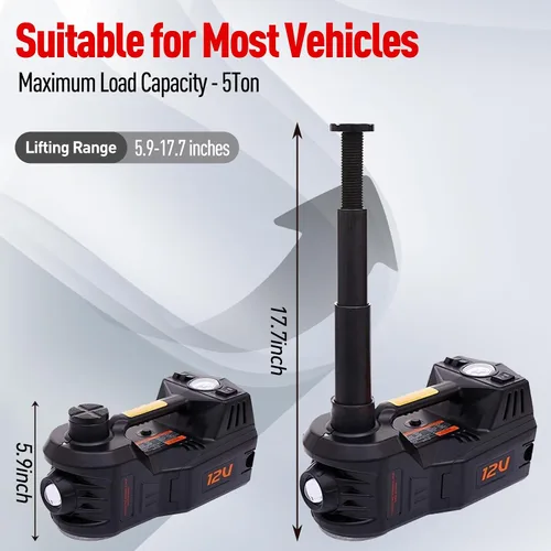Vista 2 de Trihelper - Gato eléctrico para auto de 5 toneladas 12V, gato hidráulico con soporte para auto, gato de elevación con bomba de neumáticos integrada