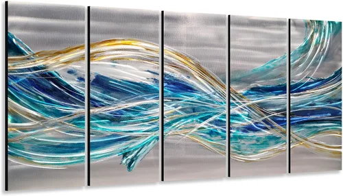 Vista 7 de Yihui Arts Arte de pared de metal de árbol de aluminio 3D grande hecho a mano, decoración de pared de 5 paneles para sala de estar, dormitorio