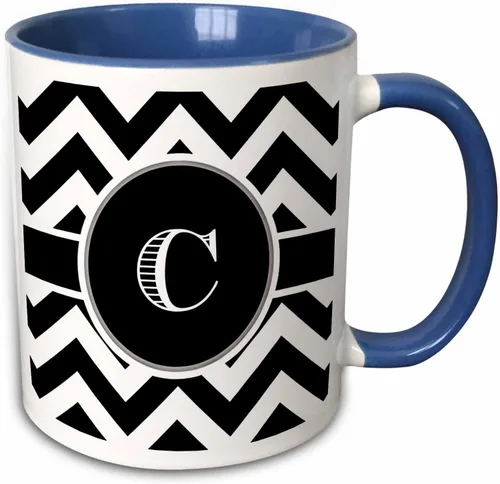 Vista 10 de 3dRose Taza verde bicolor con monograma de cheurón en blanco y negro con inicial C de 11 oz