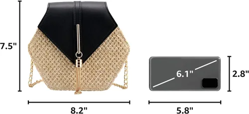 Vista 3 de Bolso bandolera de paja para mujer Negro