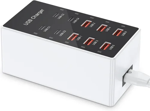 Vista 8 de Estación de carga USB C, cargador de pared para teléfono celular, 10 puertos USBC de carga rápida, cubo de alimentación 4 USB C 6 USB A, bloque
