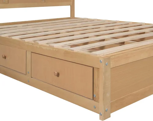 Vista 9 de Cama de plataforma de almacenamiento de tamaño matrimonial, con cajones de cabecera y soporte de listones de madera, base de cama de plataforma