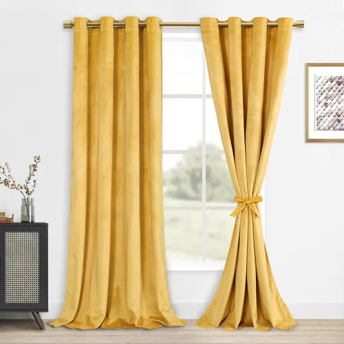 Vista 52 de DWCN - Juego de 2 paneles de cortina de terciopelo con ojales negros, tratamiento de ventanas con aislamiento térmico, apilables, decoración moderna
