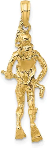 Vista 4 de Jewels By Lux 14K Yellow Gold 3D Scuba Diver Pendant