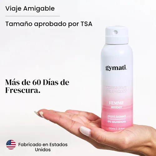 Vista 6 de Gymati Desodorante natural en espray corporal, sin aluminio, mezcla a base de plantas con aloe y zinc, protección contra olores de larga duración