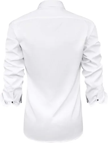 Vista 4 de J.VER Camisa de vestir de manga larga para hombre, estilo informal, elástica, sin arrugas, ajuste regular, abotonada